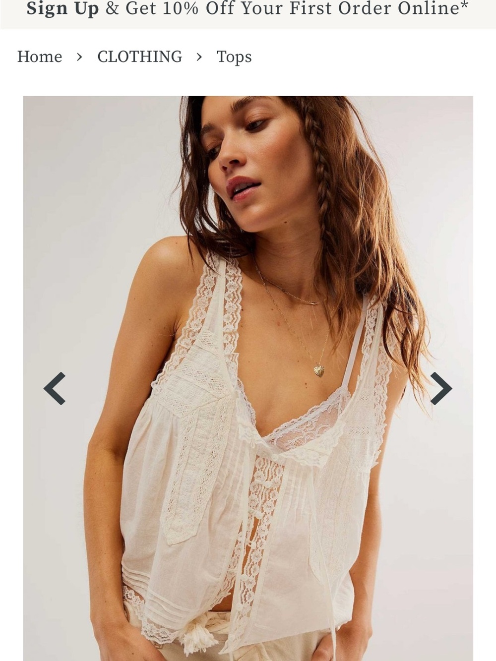 Free People Evermore Lace-Trim Cream Lace Tank Top